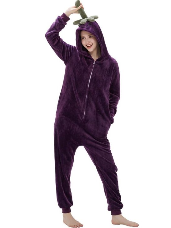 Other - Adult Purple Eggplant Onesie Pajamas Unisex Slim Fit Halloween
